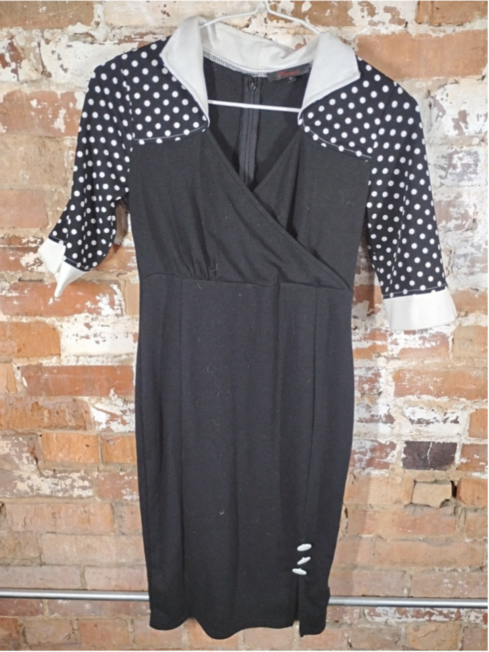 Viwenni Women Vintage Retro Style Polkadot Black And White Pencil Dress Large